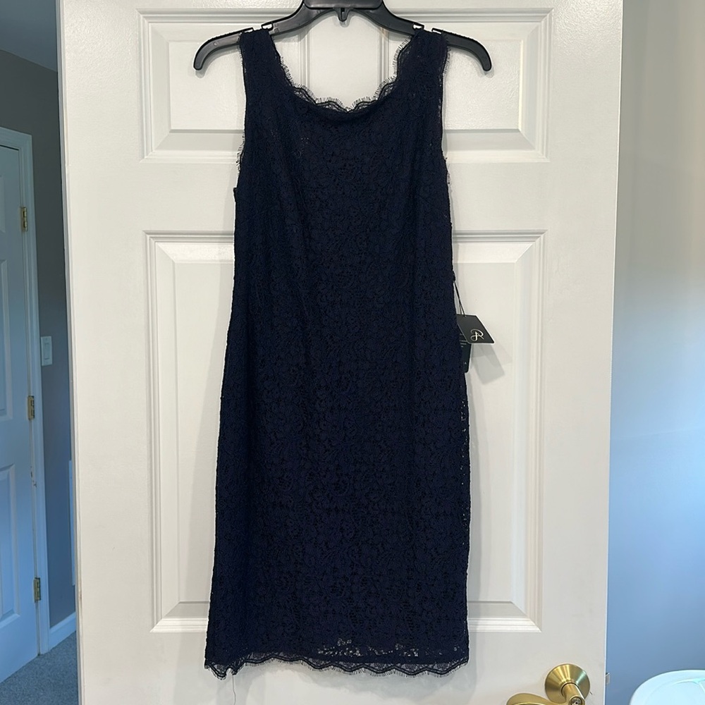 Adrian Papel blue lace sleeveless dress